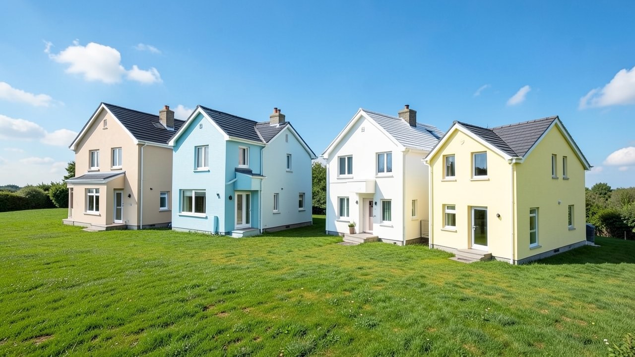 A line of different colored houses in a row, each with a distinct style, representing diverse options.